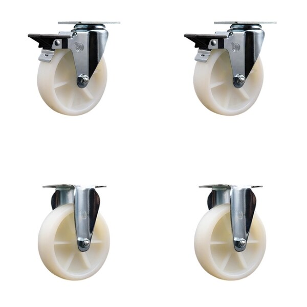 Service Caster 5'' Nylon Wheel Swivel Top Plate Caster Set with 2 Posi Brakes 2 Rigid, 4PK SCC-20S514-NYS-PLB-2-R-2 - main